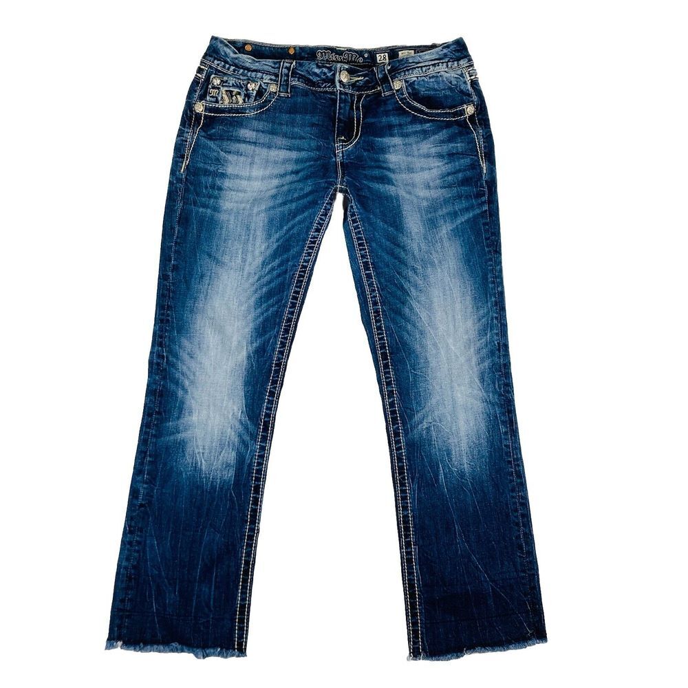 Miss Me Easy Cropped Jeans Women's Mid Rise Blue Size 28 (30x26 Measured)
